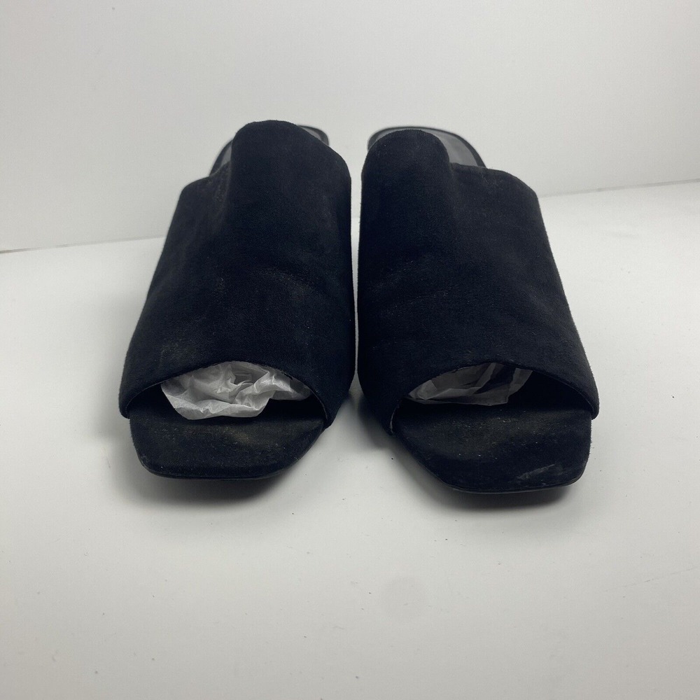 Zara Women's Size 38‎ Chunky Heel Mules Peep Toe Black Suede Y2K Minimalistic - Picture 2 of 10